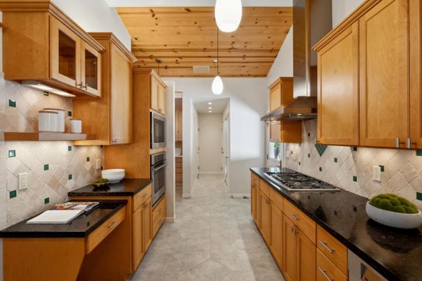 Interior, Kitchen, Pendant Lights, Stainless Steel Appliances, Wooden Ceilings