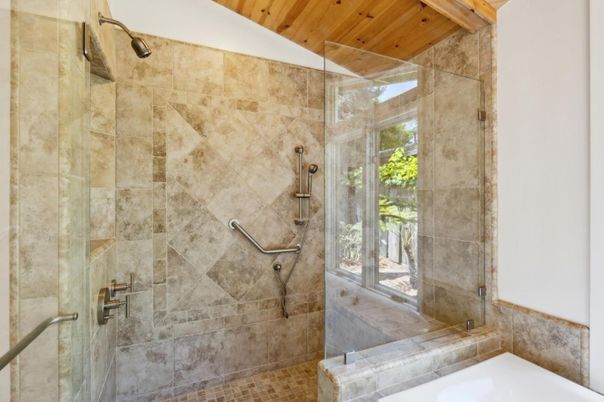 Bathroom, Glass Shower, Interior, Wooden Ceilings