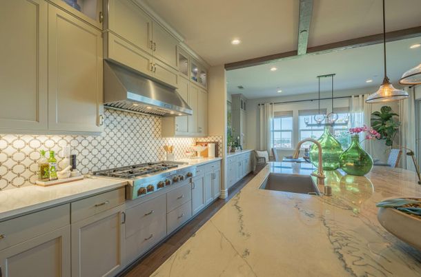 Interior, Kitchen, Marble, Pendant Lights, Recessed Lighting, Stainless Steel Appliances
