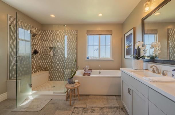 Bathroom, Dual Sink Vanities, Free Standing Baths, Glass Shower, Interior, Recessed Lighting