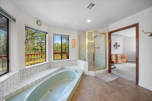 Bathroom, Glass Shower, Interior, Recessed Lighting, Tile Countertops