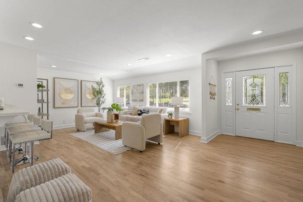 Interior, Living room, Recessed Lighting, Wood Texture Flooring