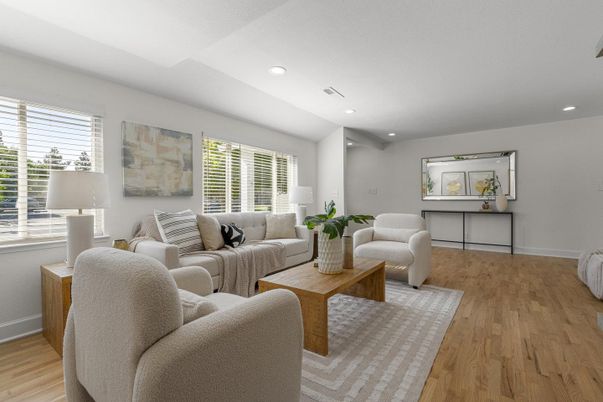Interior, Living room, Recessed Lighting, Wood Texture Flooring