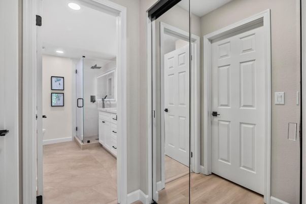 Bathroom, Interior, Recessed Lighting, Wood Texture Flooring