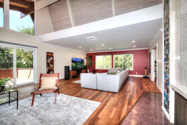 Fireplace, Interior, Living room, Recessed Lighting, Wooden Ceilings, Wood Texture Flooring