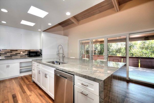 Interior, Kitchen, Recessed Lighting, Stainless Steel Appliances, Wooden Beams, Wooden Ceilings, Wood Texture Flooring
