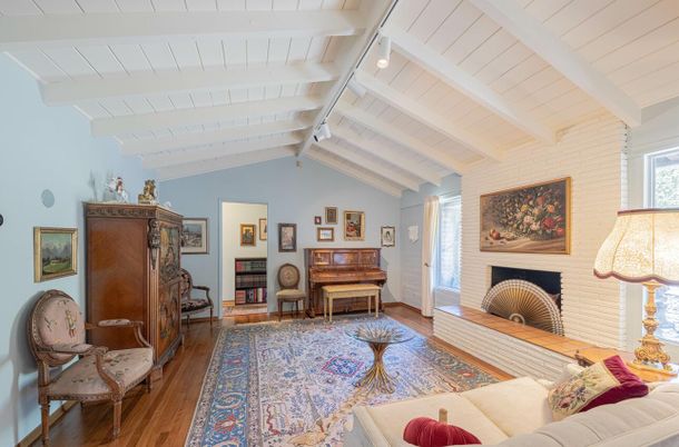 Fireplace, Interior, Living room, Piano, Wood Texture Flooring