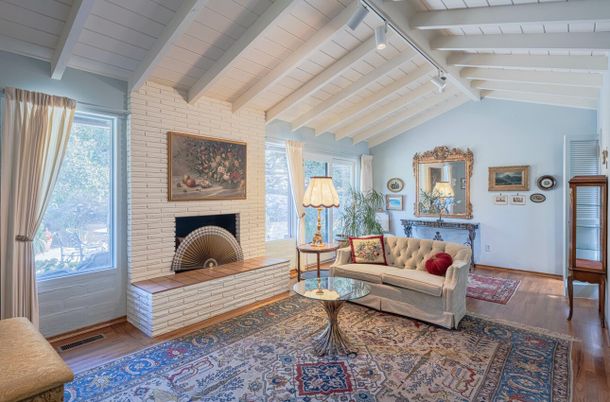 Fireplace, Interior, Living room, Stone Walls, Wood Texture Flooring