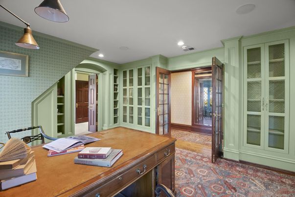 Home Office, Interior, Recessed Lighting, Wood Texture Flooring
