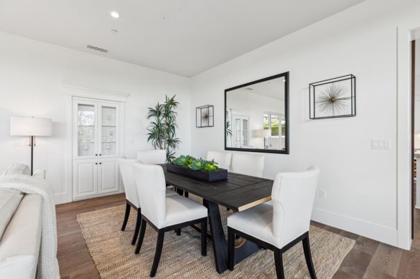 Dining room, Interior, Recessed Lighting, Wood Texture Flooring