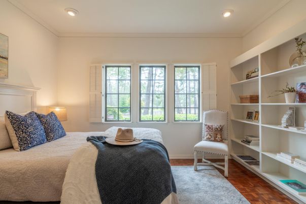 Bedroom, Interior, Recessed Lighting, Wood Texture Flooring