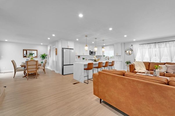 Dining room, Interior, Kitchen, Living room, Pendant Lights, Recessed Lighting, Wood Texture Flooring