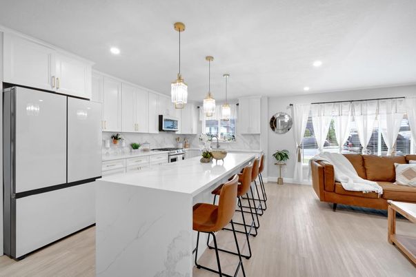 Interior, Kitchen, Pendant Lights, Recessed Lighting, Wood Texture Flooring