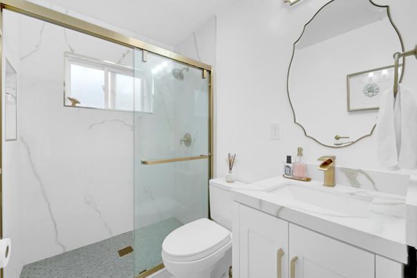 Bathroom, Glass Shower, Interior, Marble Walls