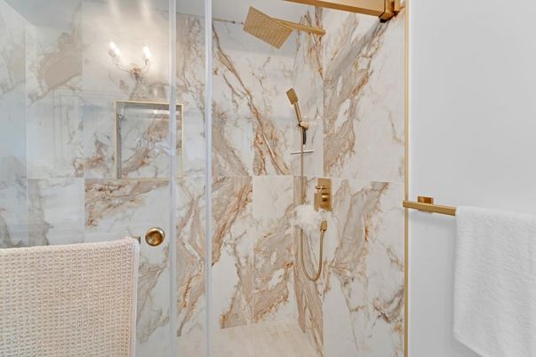 Bathroom, Glass Shower, Interior, Marble Walls
