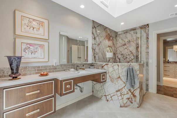 Bathroom, Interior, Marble Walls, Recessed Lighting