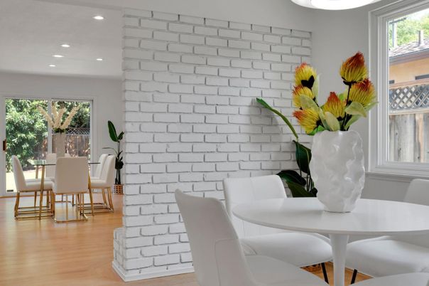Dining room, Interior, Recessed Lighting, Stone Walls, Wood Texture Flooring