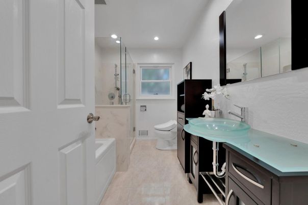 Bathroom, Glass Shower, Interior, Recessed Lighting