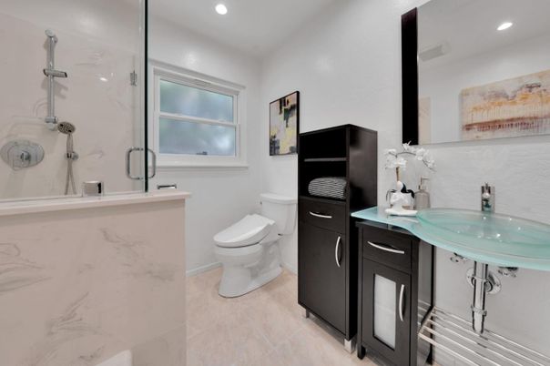 Bathroom, Glass Shower, Interior, Recessed Lighting