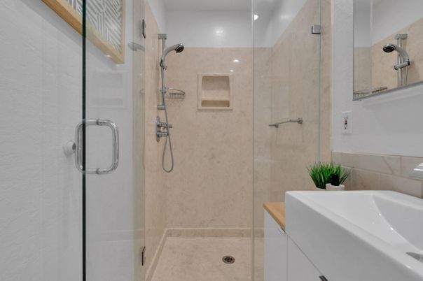 Bathroom, Glass Shower, Interior, Recessed Lighting