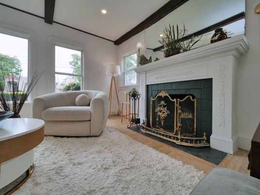 Fireplace, Interior, Recessed Lighting, Wood Texture Flooring