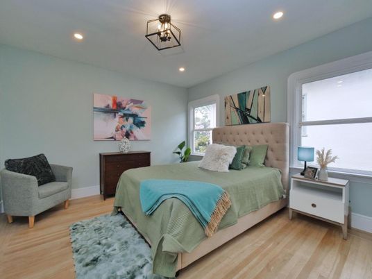 Bedroom, Interior, Recessed Lighting, Wood Texture Flooring