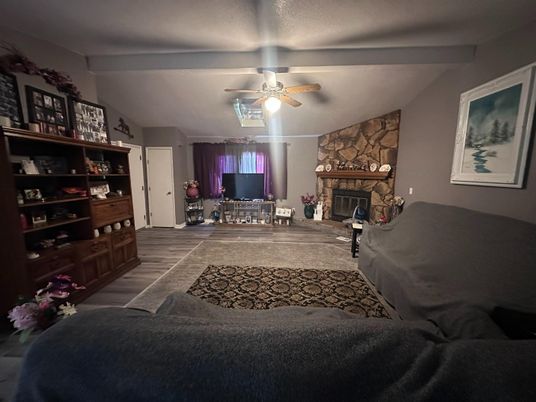 Fireplace, Interior, Stone Walls, Wood Texture Flooring