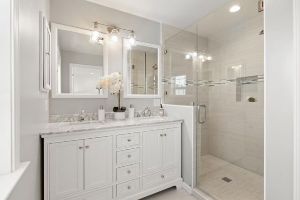 Bathroom, Dual Sink Vanities, Glass Shower, Interior, Recessed Lighting