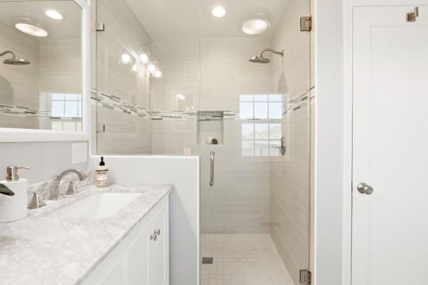 Bathroom, Glass Shower, Interior, Recessed Lighting