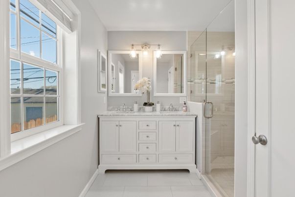 Bathroom, Dual Sink Vanities, Glass Shower, Interior