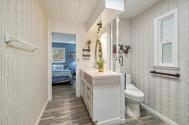 Bathroom, Bedroom, Interior, Pendant Lights, Wood Texture Flooring