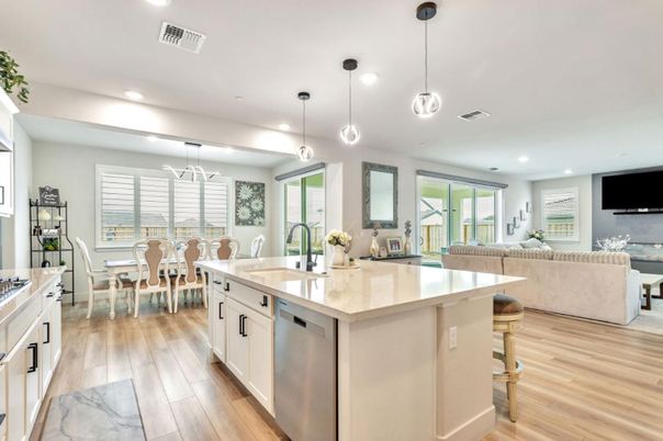 Dining room, Interior, Kitchen, Living room, Pendant Lights, Recessed Lighting, Wood Texture Flooring