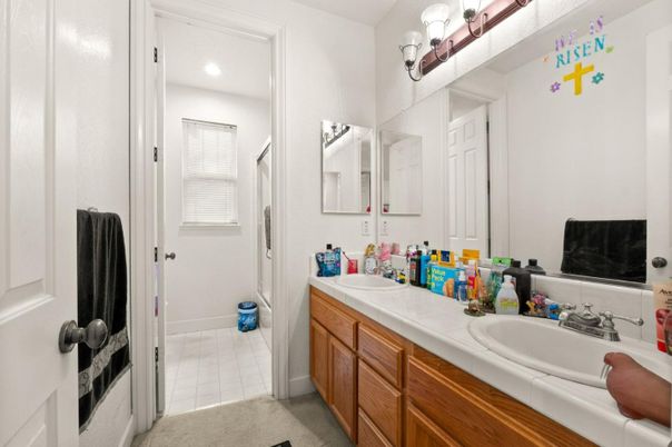Bathroom, Dual Sink Vanities, Interior, Recessed Lighting, Tile Countertops