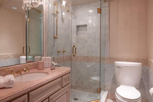 Bathroom, Glass Shower, Interior, Marble Walls