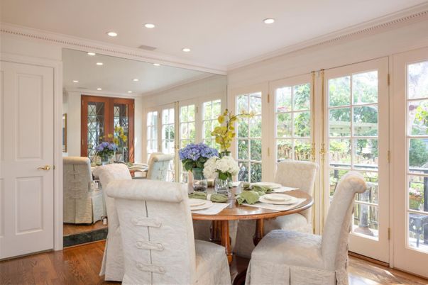 Dining room, Interior, Recessed Lighting, Wood Texture Flooring