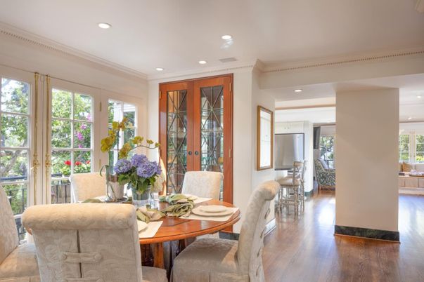 Dining room, Interior, Recessed Lighting, Wood Texture Flooring