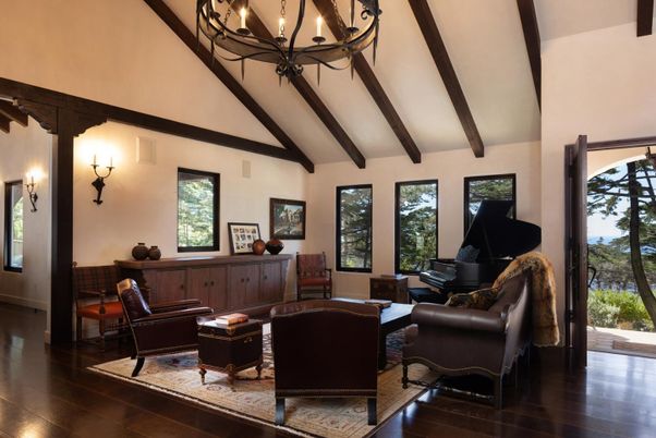 Chandelier, Interior, Living room, Piano, Wooden Beams, Wood Texture Flooring
