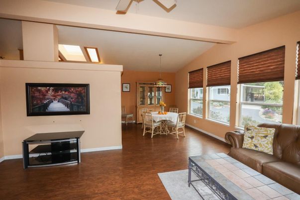Dining room, Interior, Pendant Lights, Wood Texture Flooring