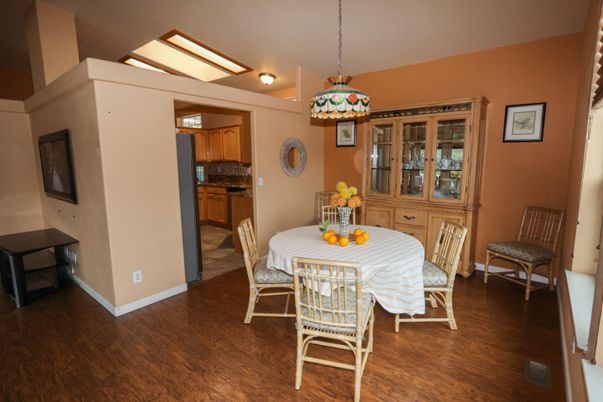 Dining room, Interior, Kitchen, Pendant Lights, Wood Texture Flooring