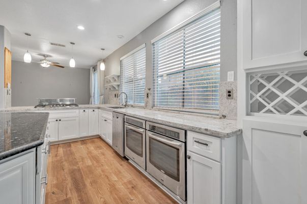 Interior, Kitchen, Pendant Lights, Recessed Lighting, Wood Texture Flooring