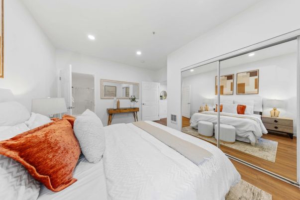 Bedroom, Interior, Recessed Lighting, Wood Texture Flooring