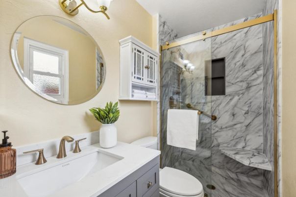 Bathroom, Glass Shower, Interior, Marble Walls