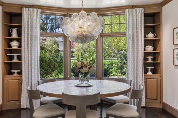 Chandelier, Dining room, Interior, Wood Texture Flooring