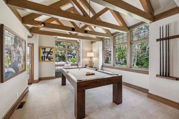 Billiard Table, Game Room, Interior, Wooden Beams
