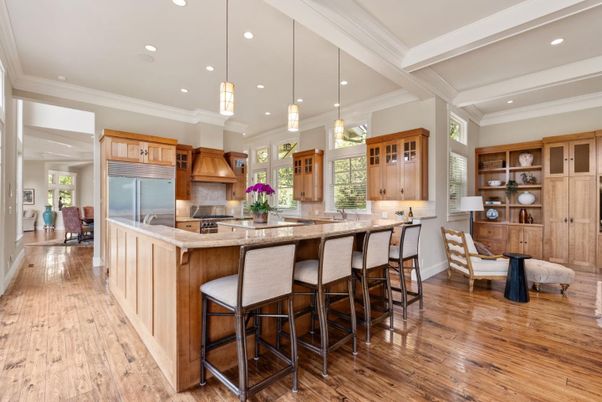 Interior, Kitchen, Pendant Lights, Recessed Lighting, Wood Texture Flooring