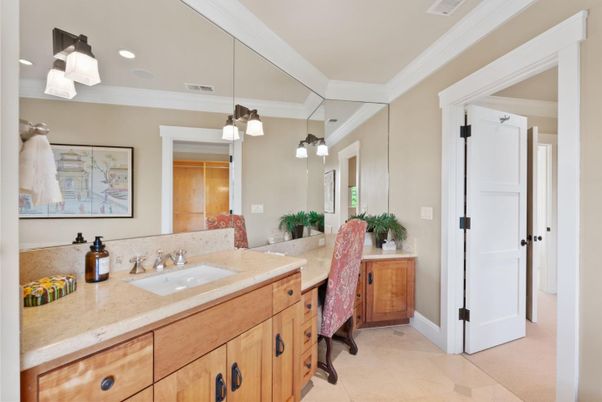 Bathroom, Dual Sink Vanities, Interior, Pendant Lights, Recessed Lighting