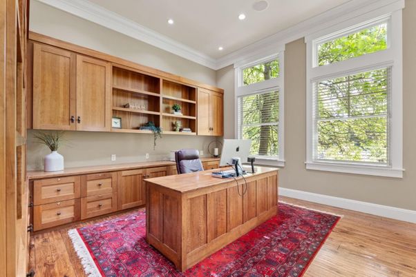 Home Office, Interior, Recessed Lighting, Wood Texture Flooring