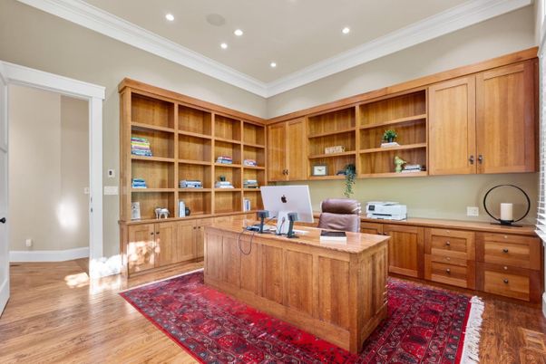 Home Office, Interior, Recessed Lighting, Wood Texture Flooring