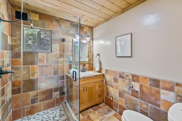 Bathroom, Glass Shower, Interior, Wooden Ceilings