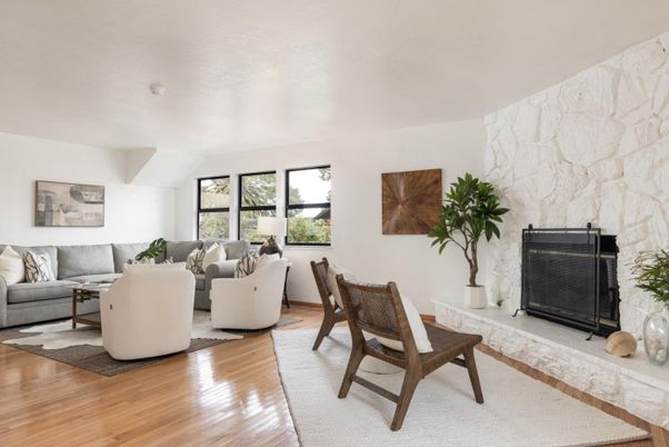 Fireplace, Interior, Living room, Stone Walls, Wood Texture Flooring